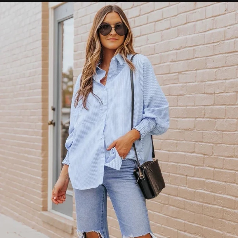 Blue/White striped button-down
